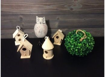 Nature Lot - Mini Bird Houses - Owl - Hanging Topiary Ball