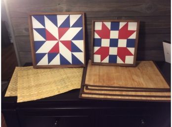 Pair Of Ashland Serving Trays With 6 Bamboo Placemats