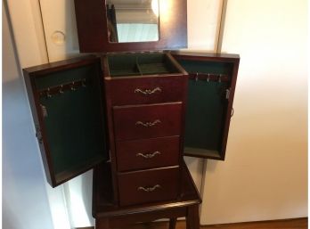 Wood Jewelry Cabinet With Mirror And Plenty Of Storage