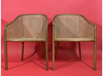 Vintage Pair Of Brickel & Associates Oak And Cane Chairs