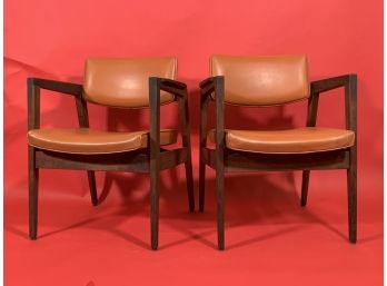 Vintage Pair Of Orange Naugahyde WH Gunlocke Chairs