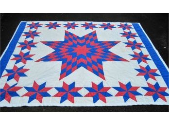 Beautiful Vintage 90x81' Patriotic Red White Blue Star Quilt
