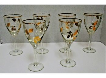 Set Of 6 VIntage Toscany Gold Leaf 7'  Crystal Wine Glasses