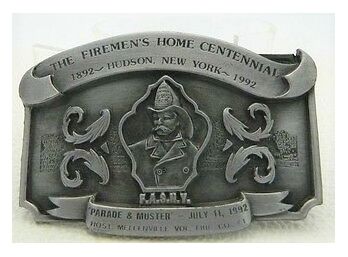 1992 Limited Edition Fireman's Home Centennial Hudson NY 3 Dimensional Belt Buckle