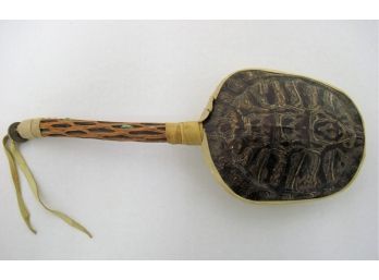 Native American Indian Leather & Turtle Shell Ceremonial Rattle  Dance Wand