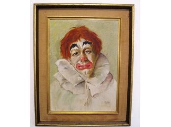 Vintage Mid Century Clown Oil Painting