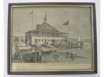 Antique 1875 Hand Colored Print The Yale Boat House