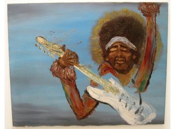 Vintage Jimi Hendrix Impasto  Palette Knife Painting On Canvas