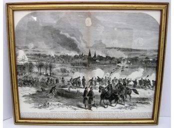 Original Antique 19th Century Civil War Engraving Bombardment Of Fredericksburg VA December 11th 1862