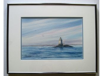 Connecticut Shoreline Old Saybrook Lighthouse Original Signed Watercolor Painting