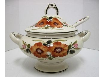 Vintage Hand Painted Made In Portugal Porcelain Soup Tureen With Ladel