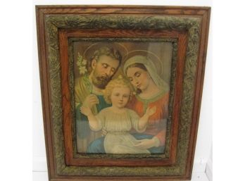 Gorgeous Antique Victorian Religious Chromolithograph In Great Oak Gesso Frame