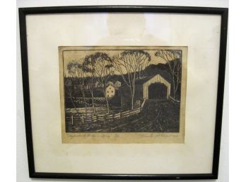 Vintage Limited Edition Etching 'Gaylordsville  Bridge In Spring' Signed Frank P Piliero # 34/100