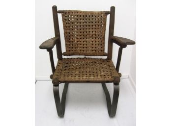 Rare Antique American Signed Old Hickory Rustic Woven Bounce Arm Chair