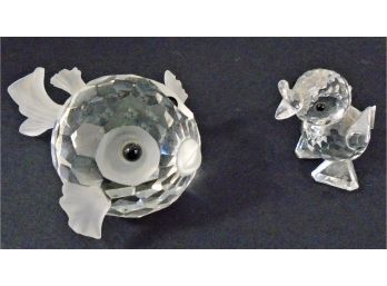 Pair Of Swarovski Crystal Figurines Fish  And Duck