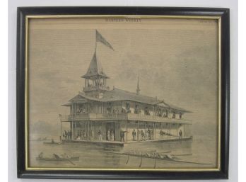 Antique Original 1875 Harpers Engraving The Columbia University Boat House