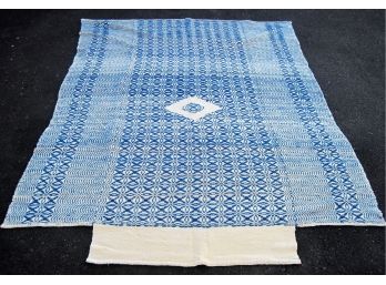 Antique Hand Woven 89X69 1/2' Indigo And White Coverlet