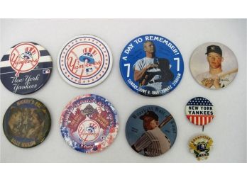 Group Of 9 Vintage NY Yankees Pinbacks With Mickey Mantle