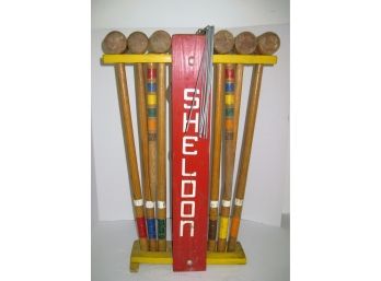 Vintage Sheldon 6 Player Wooden Ceoquet Set With Caddy