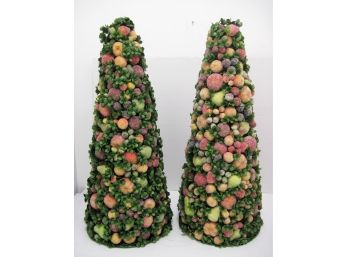 Pair Of Unique 32' Sugared Fruit Christmas Trees