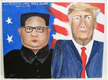 President Donald Trump & Kim Jong Un Acrylic On Canvas Painting