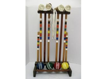 Vintage Wooden 4 Player Croquet Set With Caddy