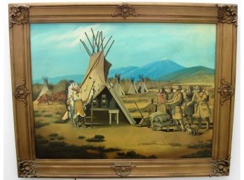 Highly Listed American Artist Allen Hatch Original Painting Paleface Wampum First Indian Casino 1850