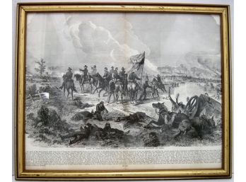 Original Antique 19th Century Civil War Engraving Battle Of Chickamauga Georgia