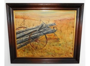 Vintate Mid Century Oil Painting Titled 'Clean Up Time Rockville Connecticut' Signed M Cowan