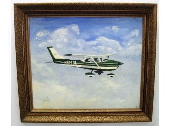 Great Vintage Mid Century Aviation Art  Airplane Oil Painting Signed DeAngelo