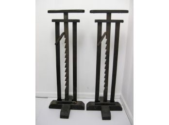 Pair Of Unique Large Antique English Wagon Jack Style Adjustable Wooden Candle Holders