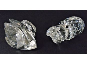 Pair Of Swarovski Crystal Figurines Swan And Hippo