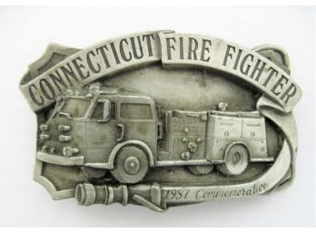 1987 Limited Edition Commemorative Connecticut Fire Fighter 3 Dimensional Belt Buckle