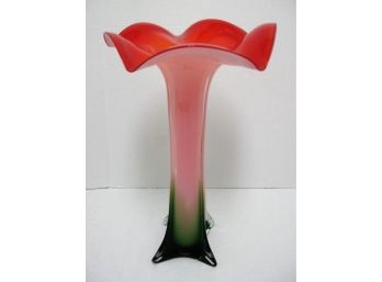 Gorgeous 15' Fluted Rim Hand Blown Art Glass Vase