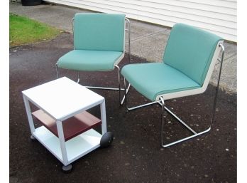 Pair Of Mid Century Modern Green & Chrome Chairs