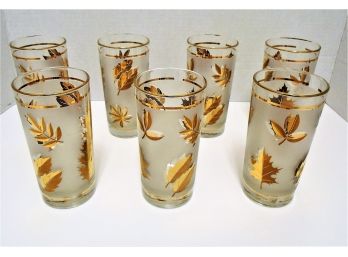 Set Of 7 Libbey 6' Gold Leaf Tumbler Glasses