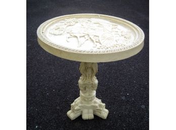 Very Unique Vintage Italian Alabaster Carved Table With Courting Scene, Nudes,elephants, Griffins Etc