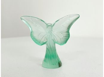 Lalique Crystal Green Butterfly Rosee