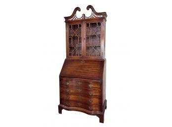Circa 1930's Mahogany Fall Front Secretary Desk With Serpentine Drawers And Bookcase
