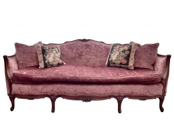 Antique Victorian Sofa With Pink Textured Velvet Upholstery