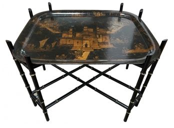 Vintage Chinoiserie Tray Coffee Table In Black And Gold