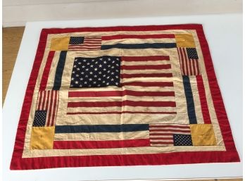 Vintage/Antique Patriotic Doll's Bed Quilt/Wall Hanging With American Flags. 24 34' X 29 34'. Some Staining.