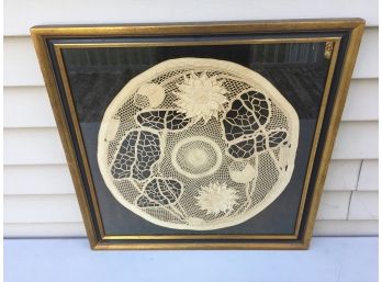 Amazing Framed Victorian Turn Of The Century Crocheted Round Flower Piece. Frame Measures 23 1/4' X 23 1/4'.