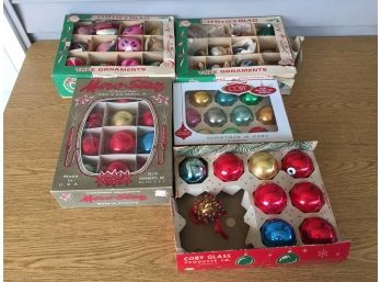 55 Vintage Christmas Ornaments In Boxes.