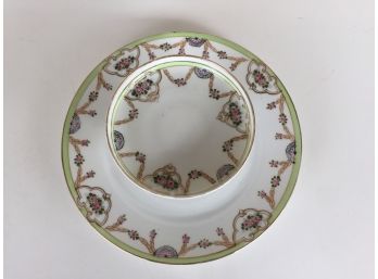 Antique Hand Painted Nippon Chip And Dip Serving Plate. Unusual Form. No Chips, Breaks, Cracks, Etc.