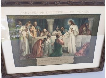 Antique Framed Memory Of The First Holy Communion. Anna Hauber 1911. New Haven, CT. Color Print. Jesus Christ.