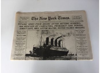 Titanic. The New York Times Newspaper. Tuesday April 16, 1912. Twenty-Four Pages. Reprint.