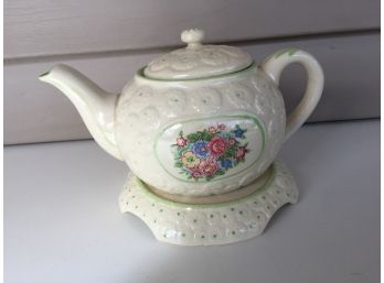 Vintage Teapot With Flowers And Stand. Made In Japan. In Perfect Condition.