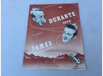 Vintage 1940's The Jimmy Durante Show Featuring Harry James And His Orchestra Program.