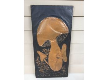1960s Signed Copper Artwork With Psychedelic Mushrooms. Measures 11' X 22 3/4'. In Good Condition.